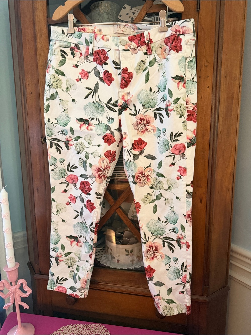 Jen 7 by 7 For All Mankind Crop Floral Skinny Jean Size 12 Anthropologie